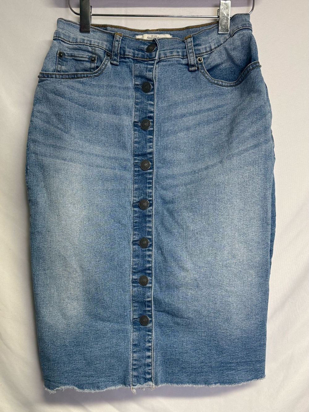 Abercrombie & Fitch Light Blue Button-Front Denim Skirt